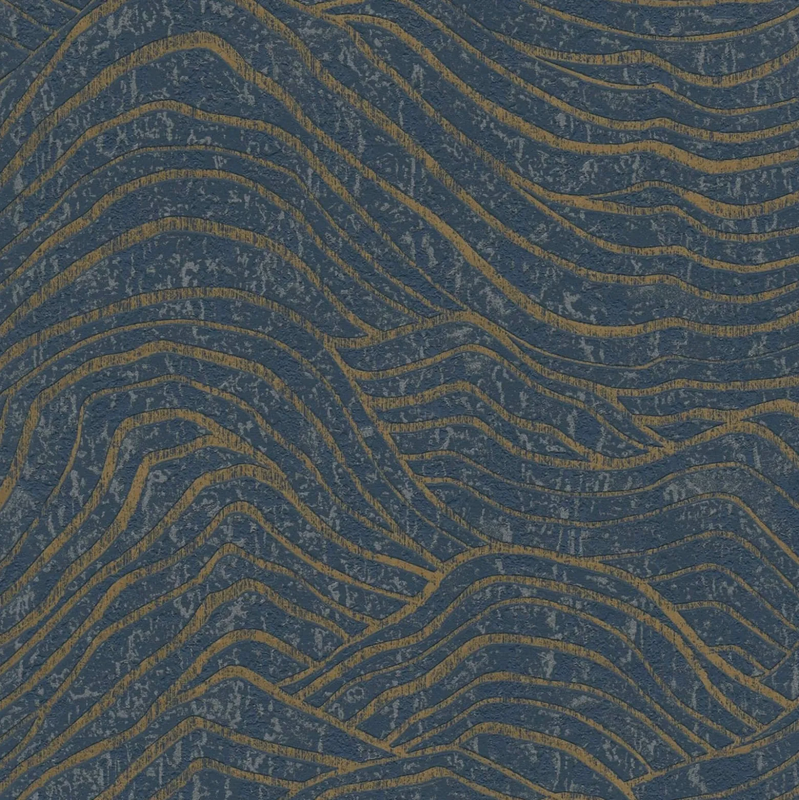 Vliestapete Wellen Dunkelblau Gold Metallic 39507-4