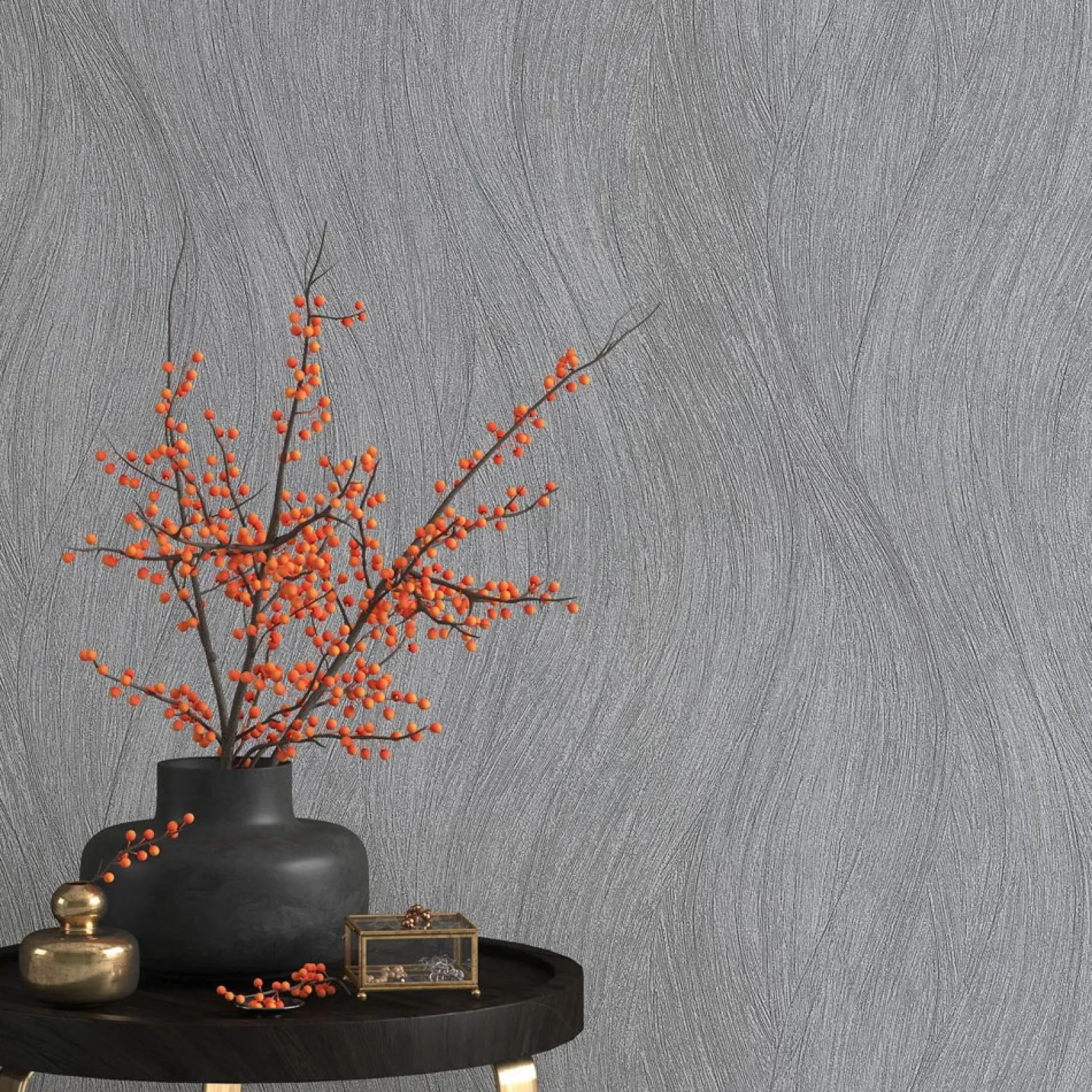 Vliestapete Wellen Dunkelgrau Silber Metallic 10317-47