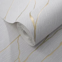 Vliestapete Wellen Maserung Hellgrau Gold Metallic 10440-31