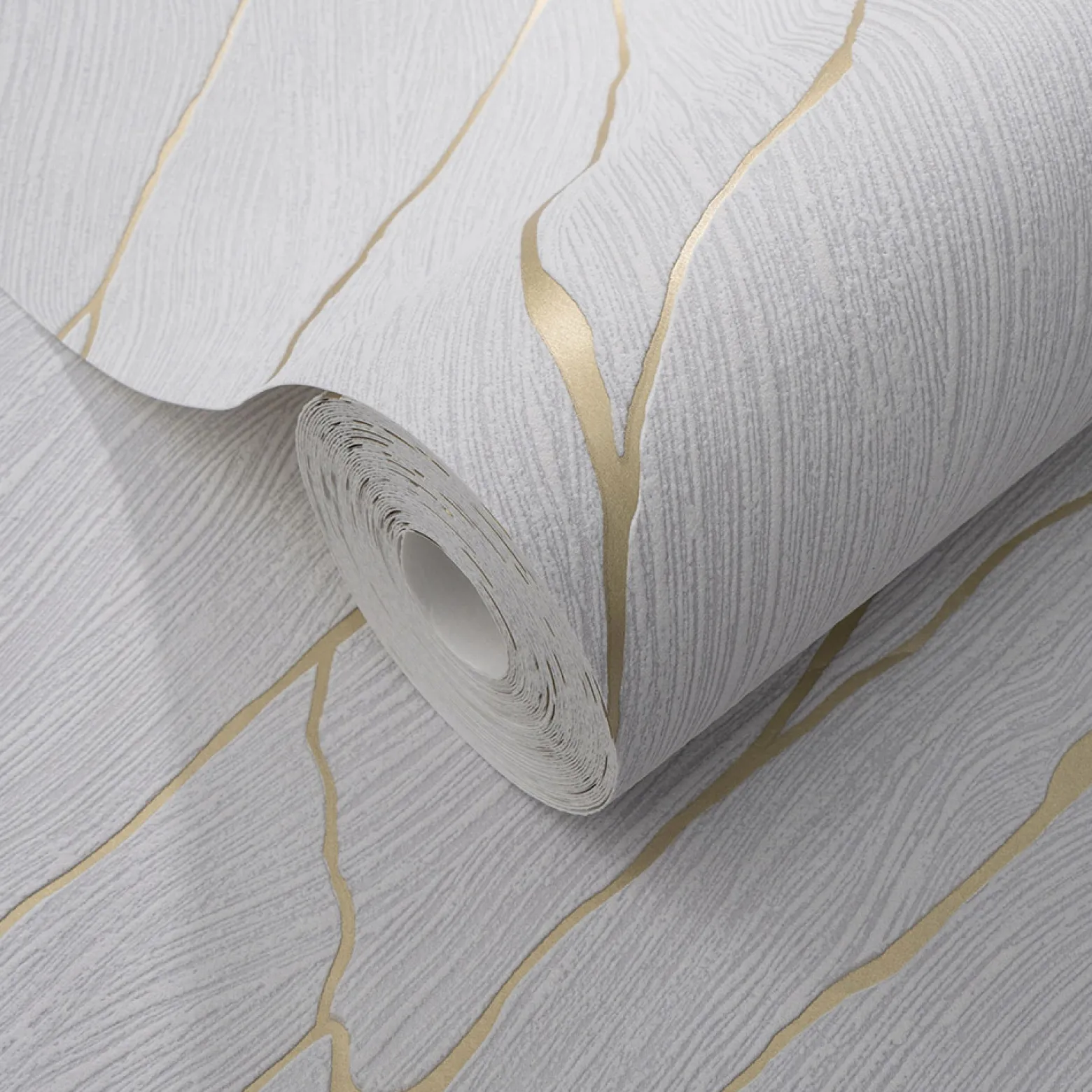 Vliestapete Wellen Maserung Hellgrau Gold Metallic 10440-31