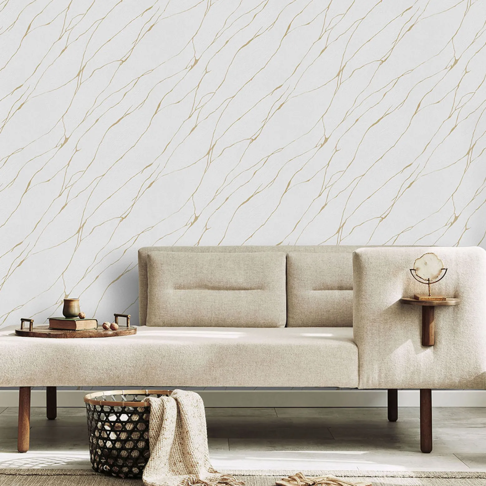 Vliestapete Wellen Maserung Hellgrau Gold Metallic 10440-31