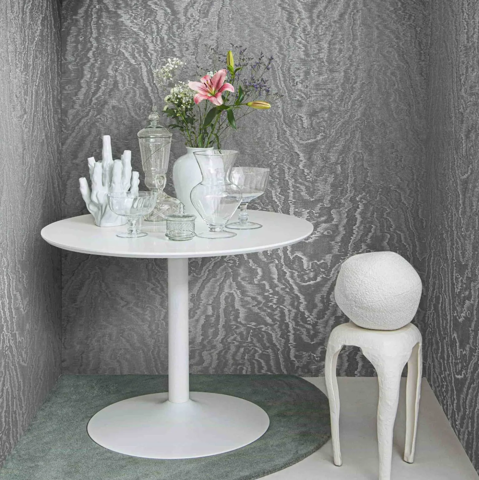 Vliestapete Wellen Muster Anthrazit Metallic 86543