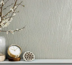 Vliestapete Wellen Muster Beige Perlmutt Metallic 82402