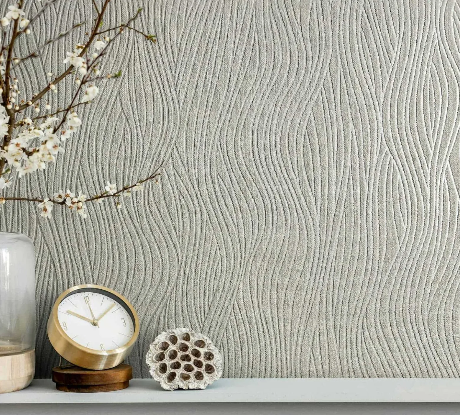 Vliestapete Wellen Muster Beige Perlmutt Metallic 82402