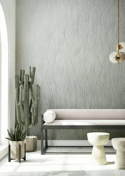 Vliestapete Wellen Muster Creme Grün Metallic 82401
