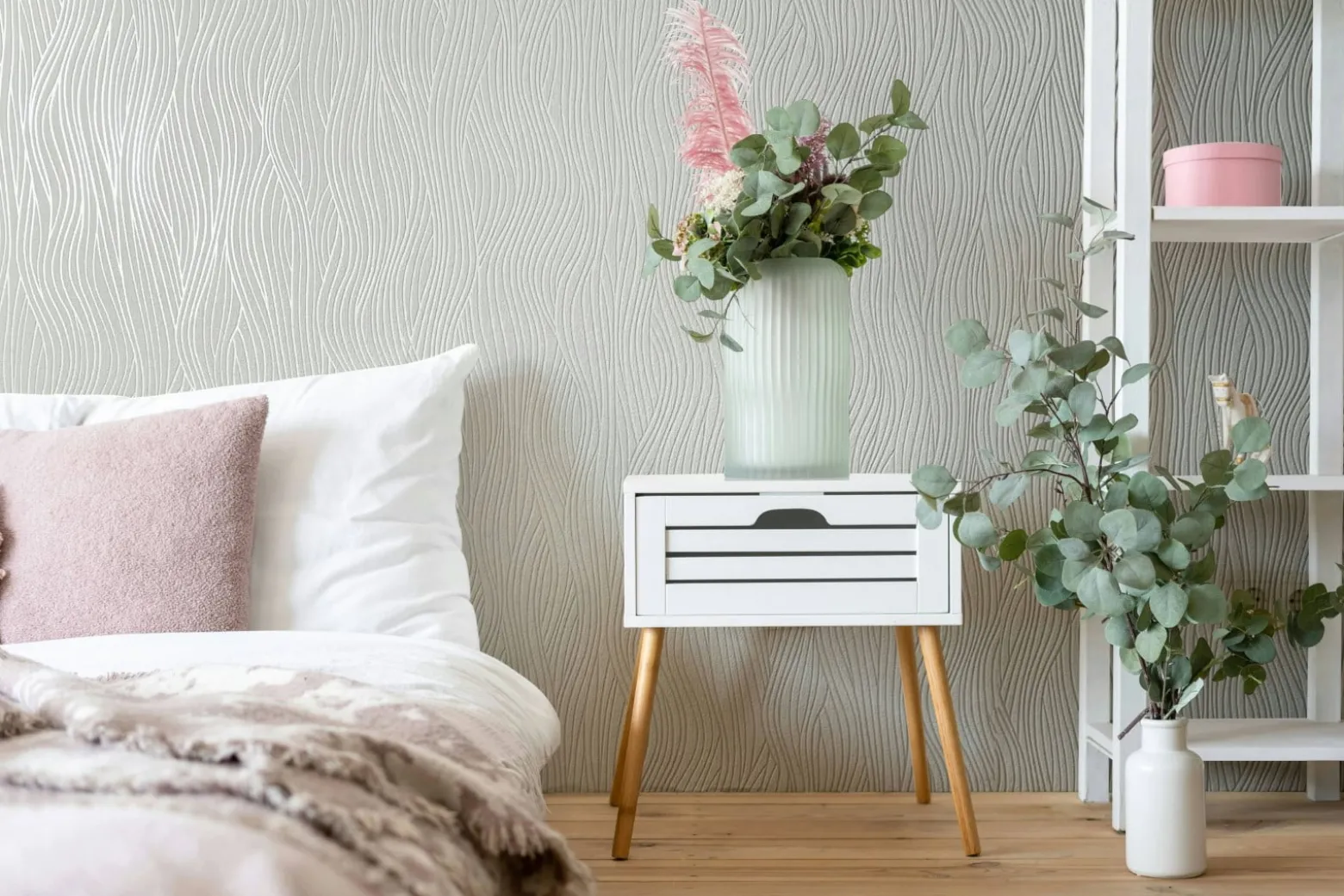 Vliestapete Wellen Muster Creme Perlmutt Metallic 82400