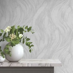 Vliestapete Wellen Muster Grau Silber Metallic 10456-31