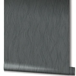 Vliestapete Wellen Muster Grau Schwarz Metallic 82403