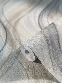 Vliestapete Wellen-Muster greige blau Marburg 32445