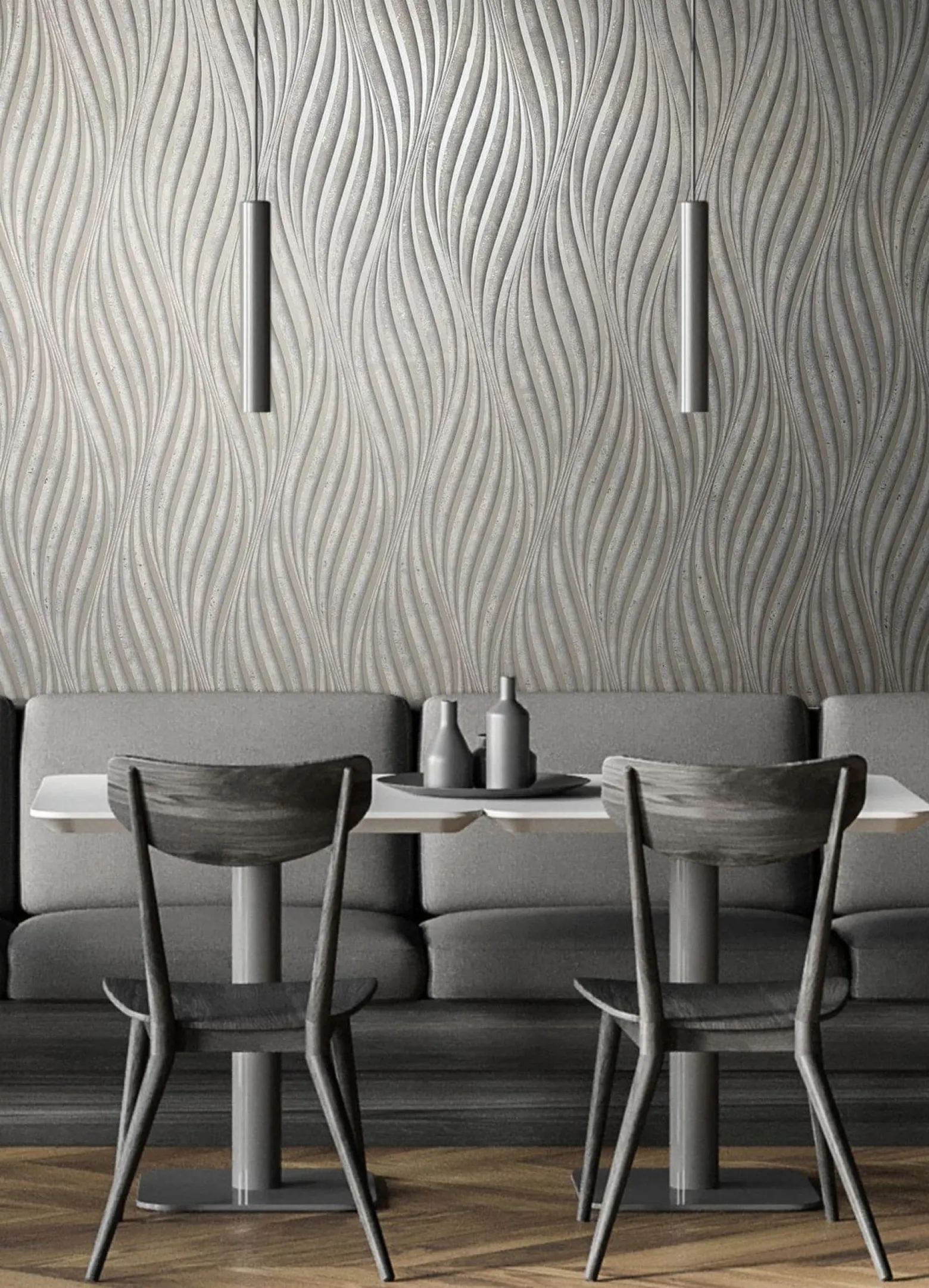 Vliestapete 34261 Wellen Muster Grau Silber Marburg