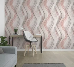 Vliestapete Wellen-Muster rosa beige grau Marburg 32443