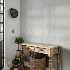 Vliestapete Wellen Muster Streifen Creme Grau Blau 82554