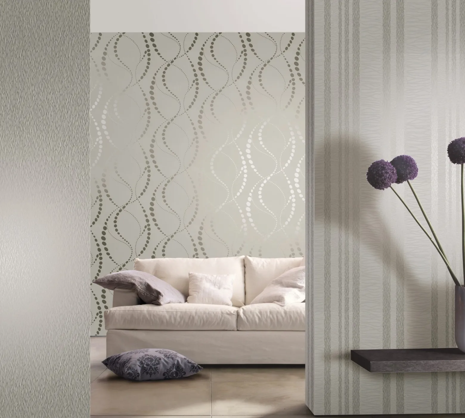 Vliestapete Wellen Struktur grau silber Metallic 56437