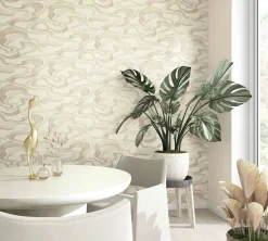 Vliestapete Wellen Textil Optik Beige Metallic 34535