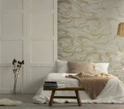 Vliestapete Wellen Textil Optik Beige Metallic 34535