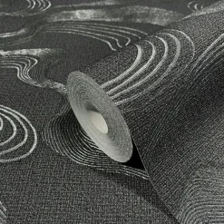 Vliestapete Wellen Textil Optik Schwarz Metallic 34537