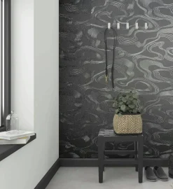 Vliestapete Wellen Textil Optik Schwarz Metallic 34537
