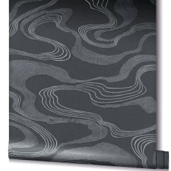 Vliestapete Wellen Textil Optik Schwarz Metallic 34537