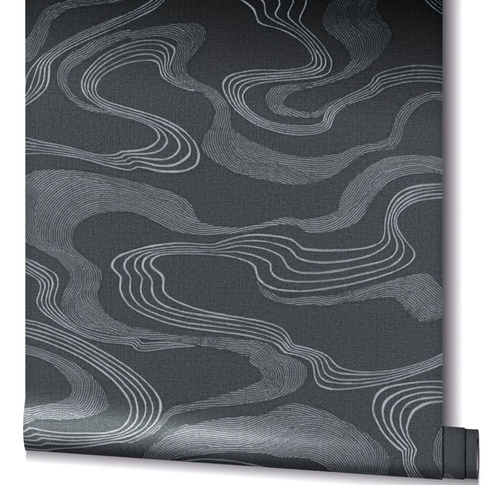 Vliestapete Wellen Textil Optik Schwarz Metallic 34537