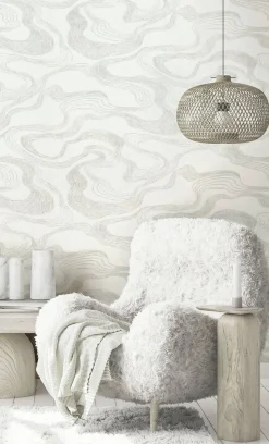 Vliestapete Wellen Textil Optik Hellgrau Metallic 34534