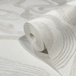 Vliestapete Wellen Textil Optik Hellgrau Metallic 34534