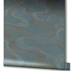Vliestapete Wellen Textil Optik Blau Metallic 34538