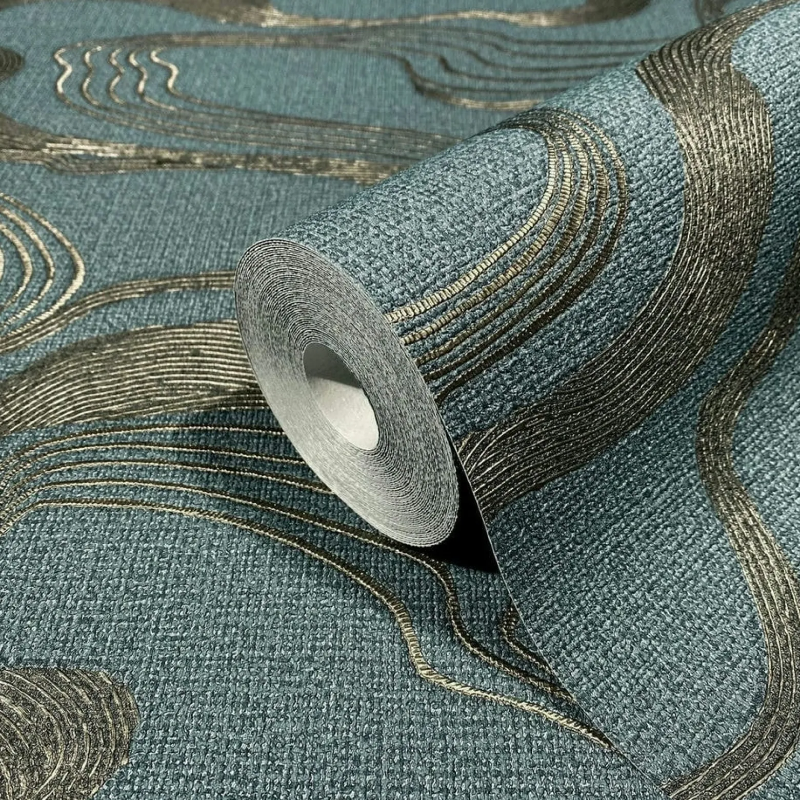 Vliestapete Wellen Textil Optik Blau Metallic 34538
