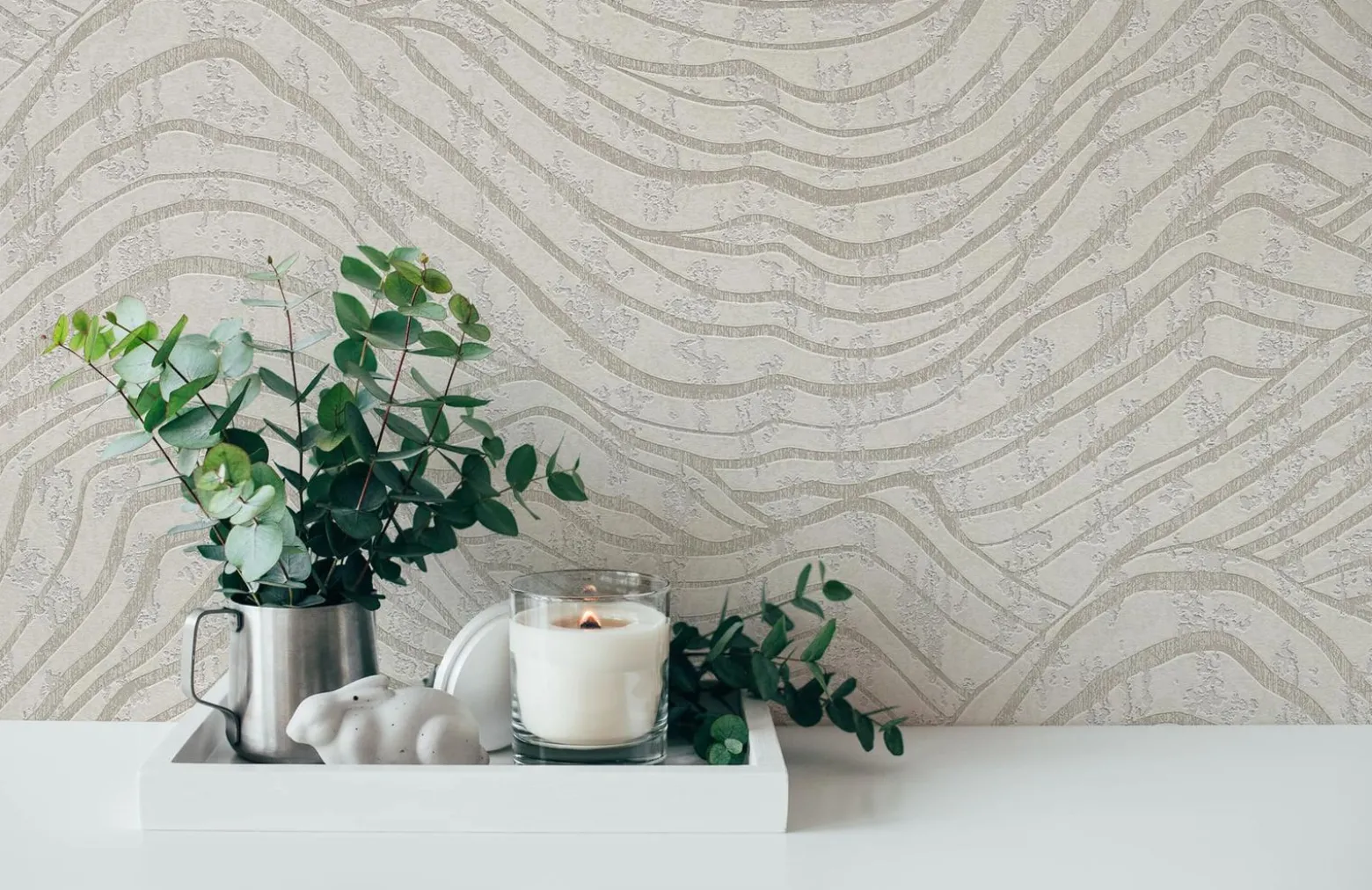 Vliestapete Wellen Weiß Perlmutt Metallic 39507-2