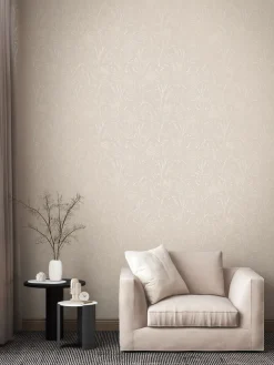 Vliestapete Wildblumen Floral Beige Weiß Glanz 39766-1