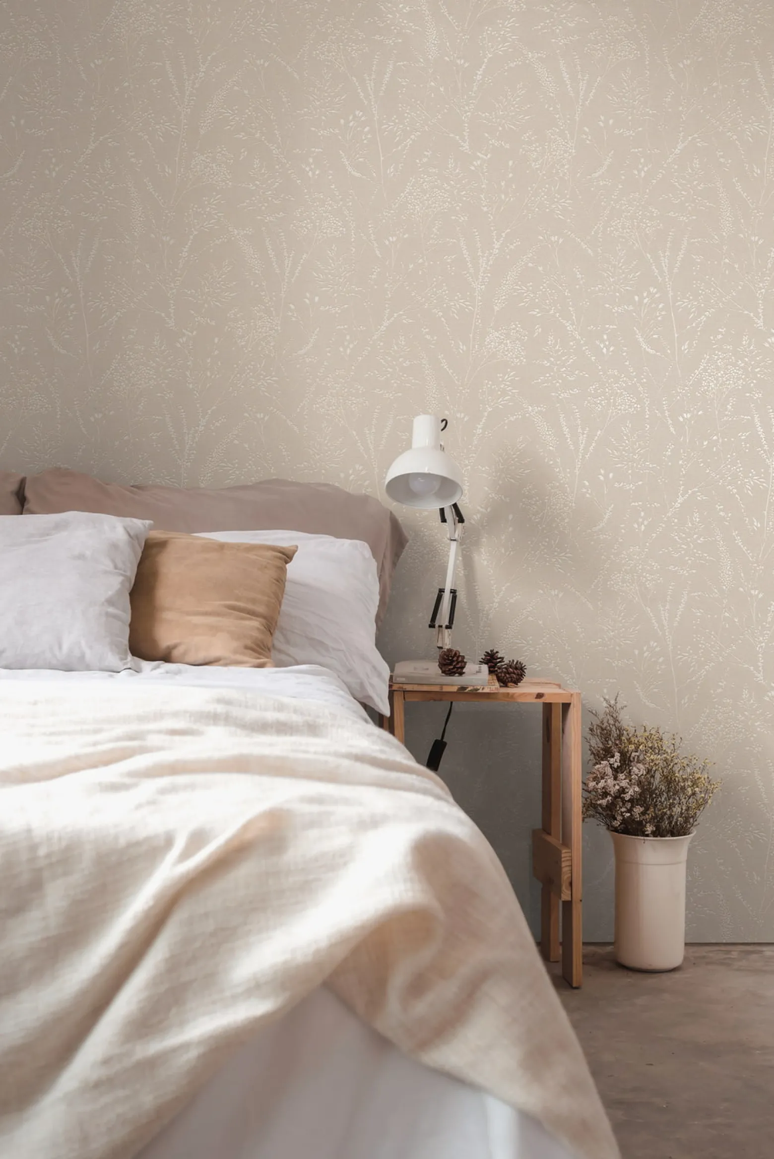 Vliestapete Wildblumen Floral Beige Weiß Glanz 39766-1