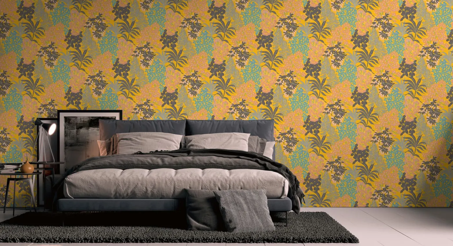 Vliestapete Wildblumen Gelb Silber Metallic 39128-3