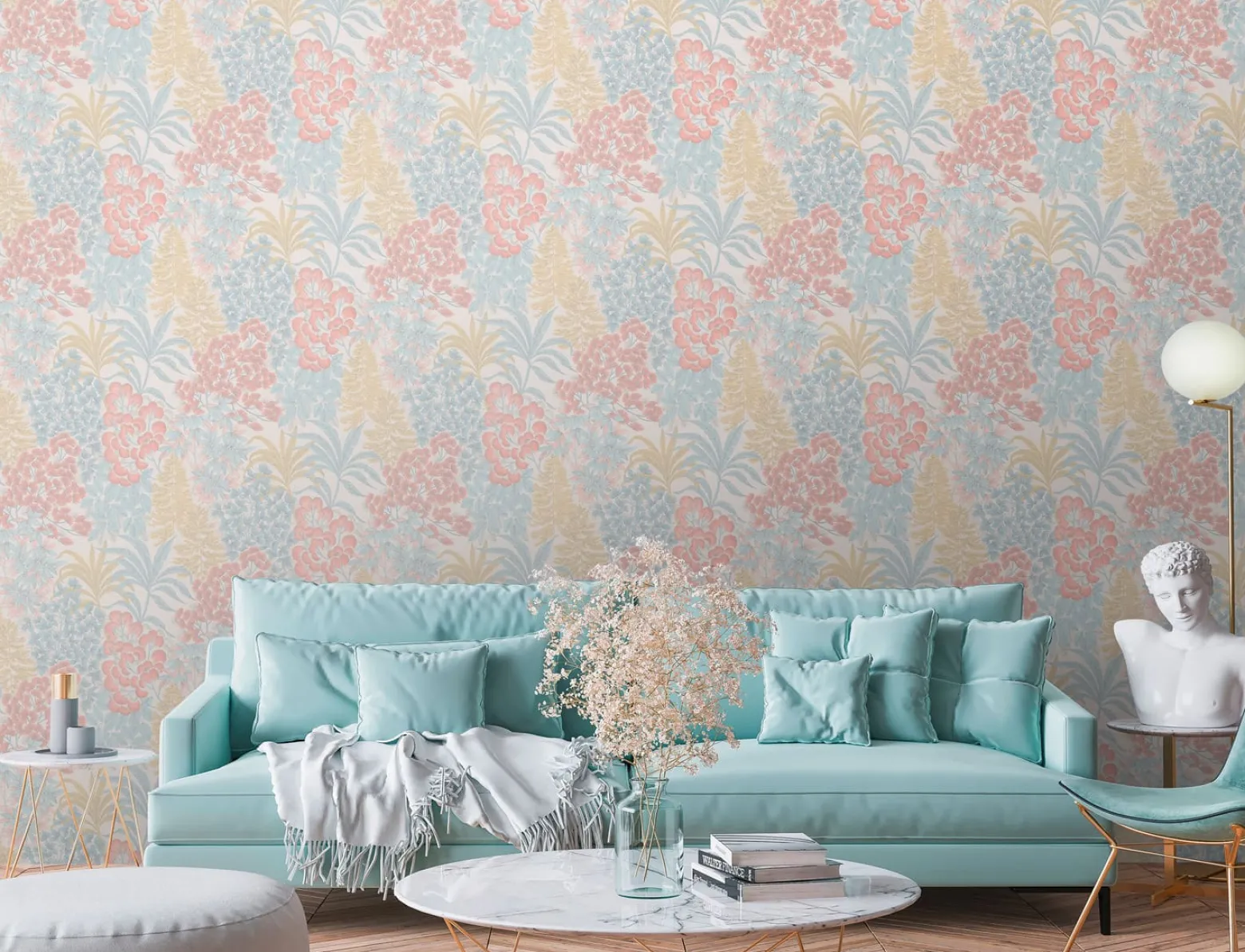 Vliestapete Wildblumen Weiß Silber Metallic 39128-1