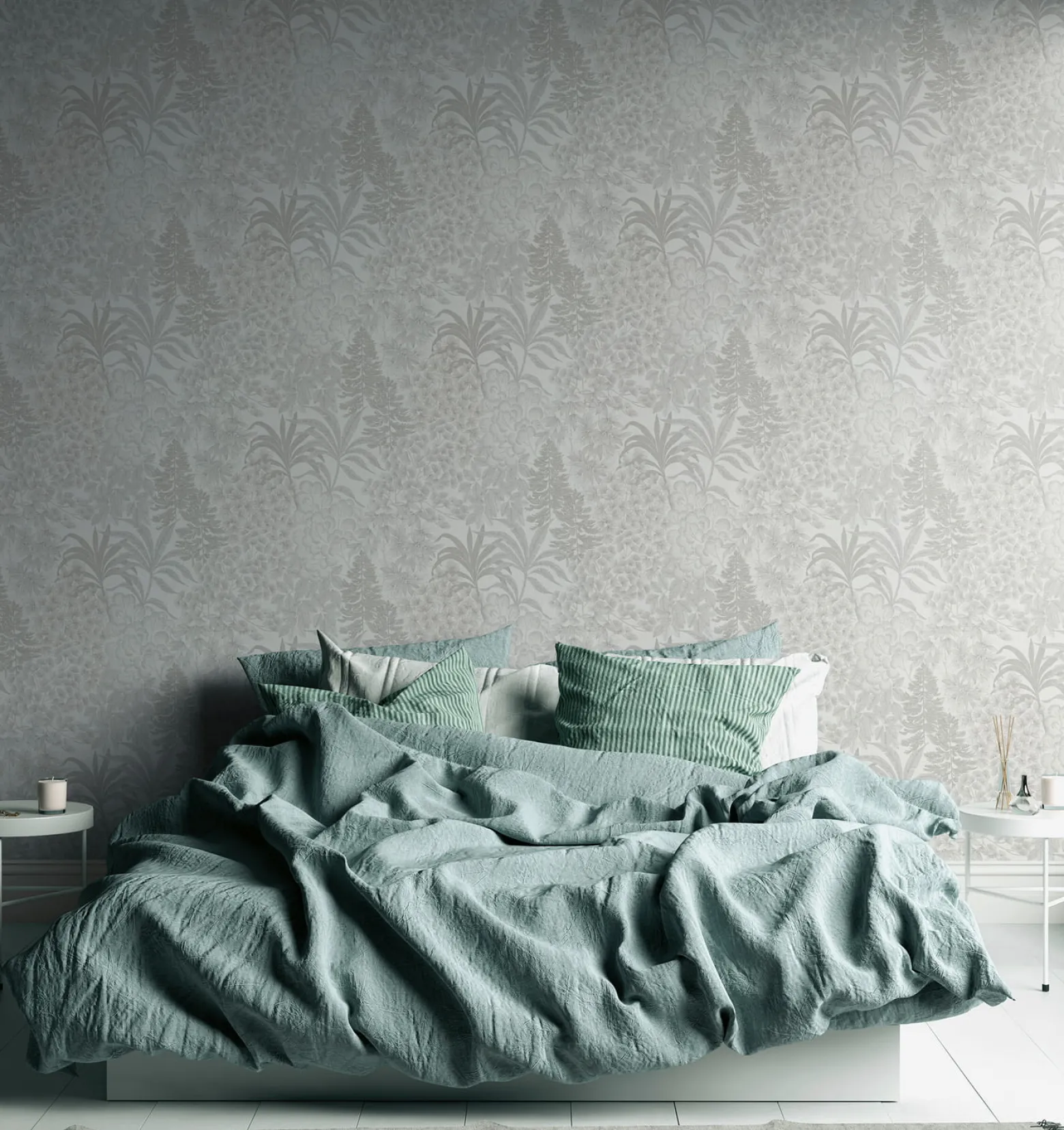 Vliestapete Wildblumen Weiß Silber Metallic 39128-2