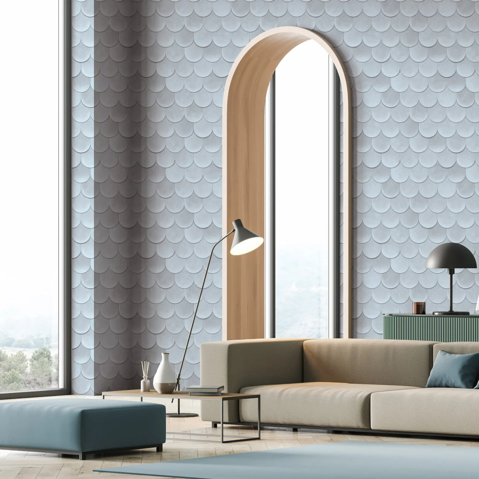 Vliestapete Ziegel Kachel Betonoptik Blau Grau 81656