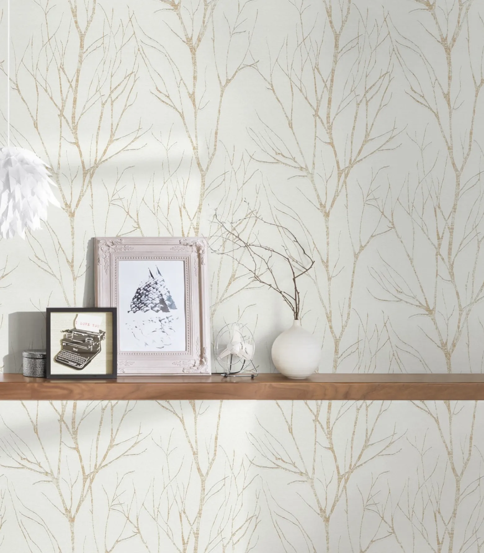 Vliestapete Zweige Floral cremeweiß gold metallic 37260-3