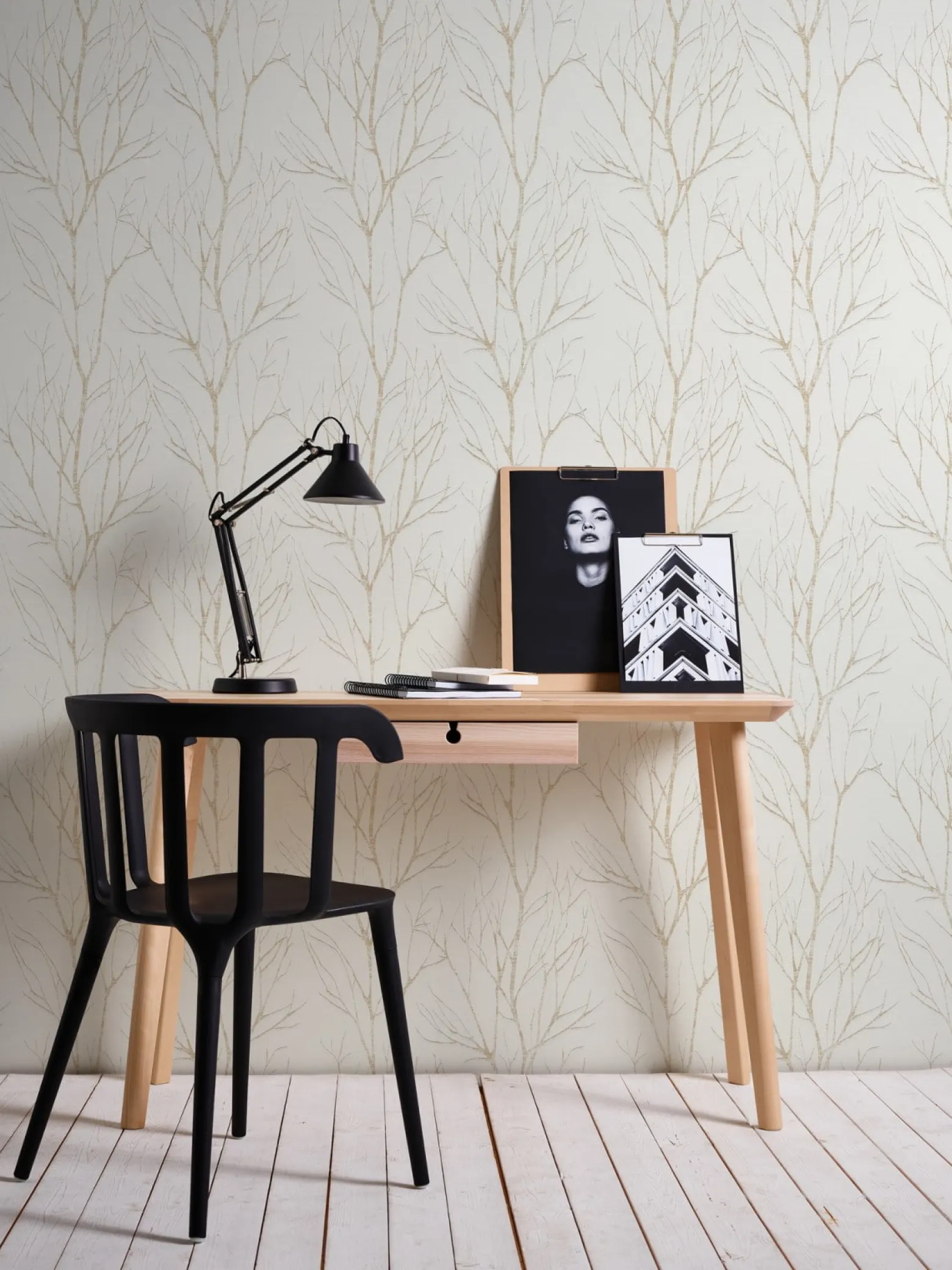 Vliestapete Zweige Floral cremeweiß gold metallic 37260-3