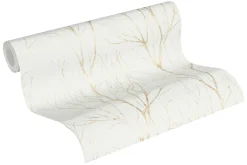 Vliestapete Zweige Floral cremeweiß gold metallic 37260-3