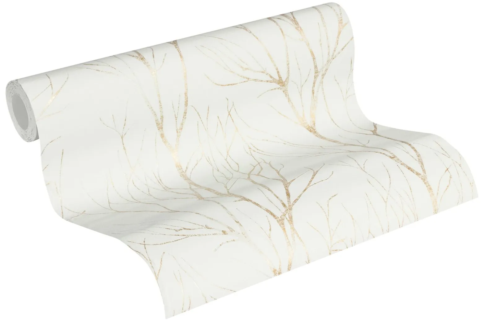 Vliestapete Zweige Floral cremeweiß gold metallic 37260-3