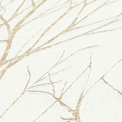 Vliestapete Zweige Floral cremeweiß gold metallic 37260-3