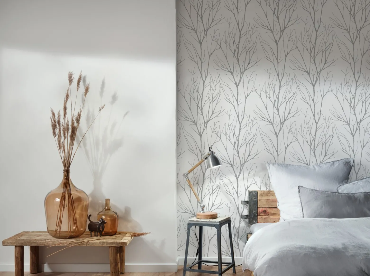 Vliestapete Zweige Floral grau silber metallic 37260-2
