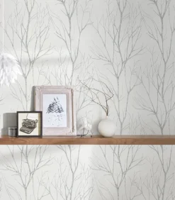 Vliestapete Zweige Floral grau silber metallic 37260-2