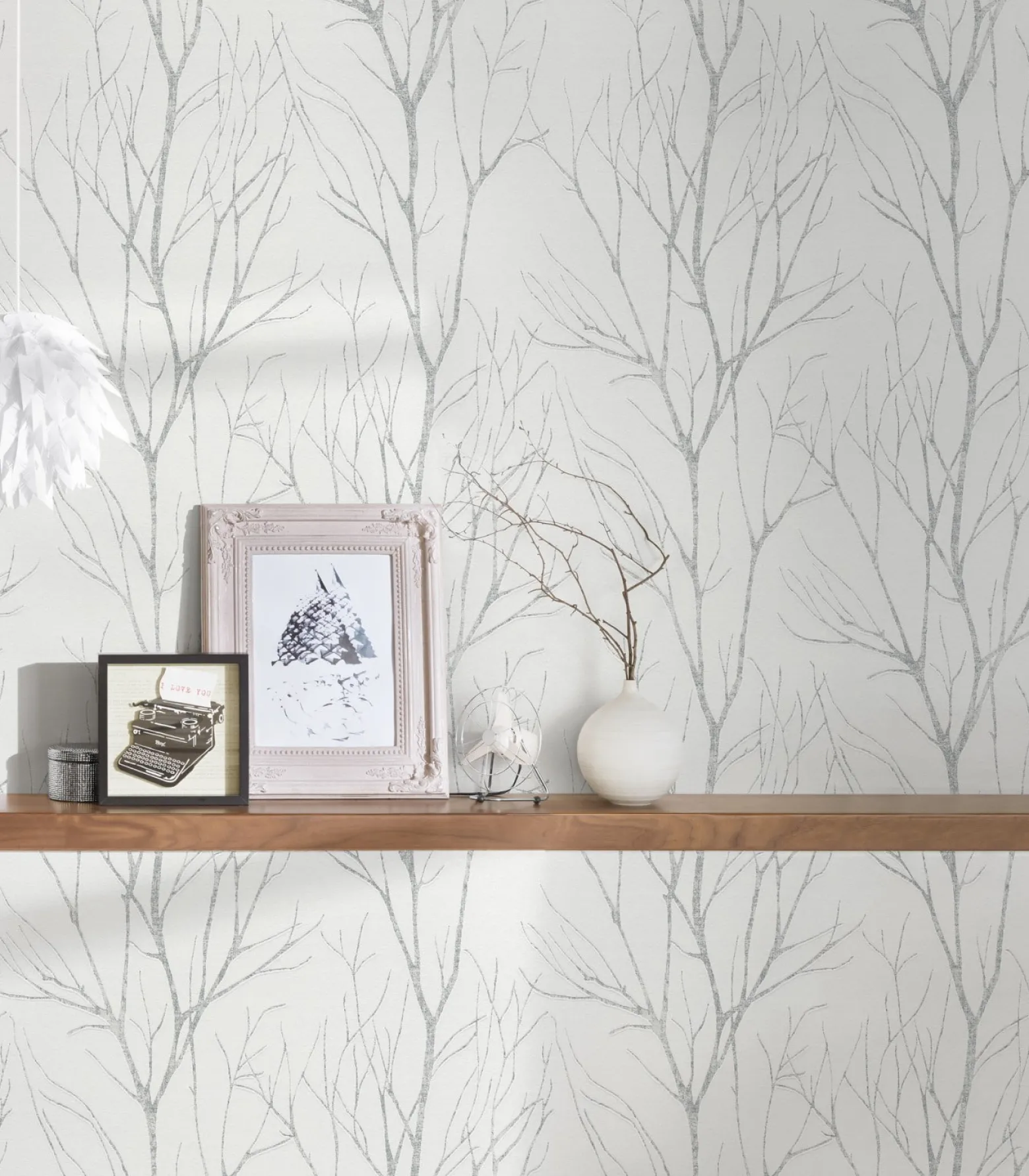 Vliestapete Zweige Floral grau silber metallic 37260-2
