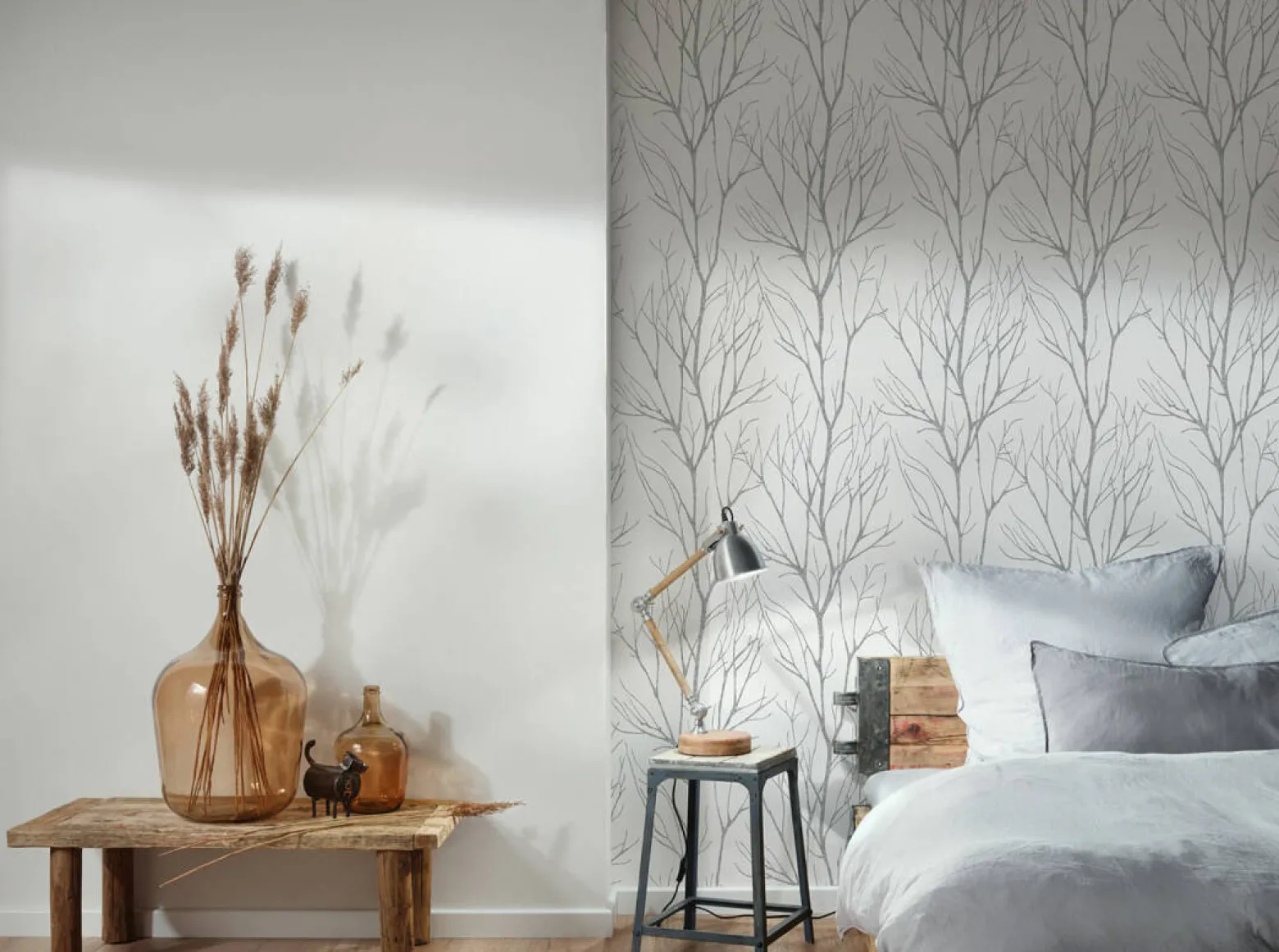 Vliestapete Zweige Floral weißgrau silber metallic 37260-4