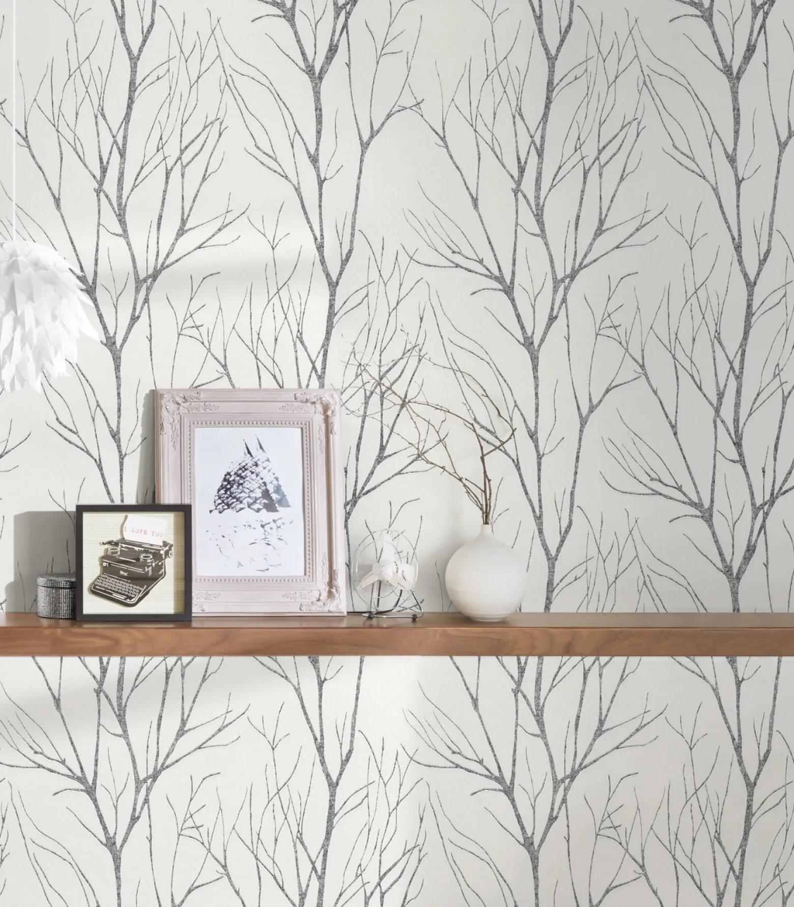 Vliestapete Zweige Floral weißgrau silber metallic 37260-4
