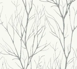 Vliestapete Zweige Floral weißgrau silber metallic 37260-4