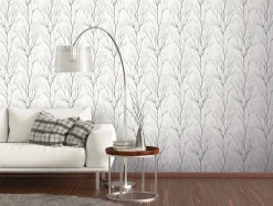Vliestapete Zweige Floral weißgrau silber metallic 37260-4