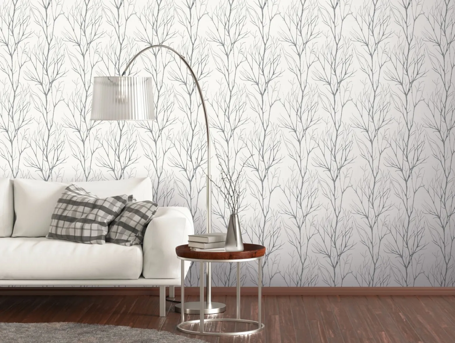 Vliestapete Zweige Floral weißgrau silber metallic 37260-4