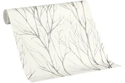 Vliestapete Zweige Floral weißgrau silber metallic 37260-4