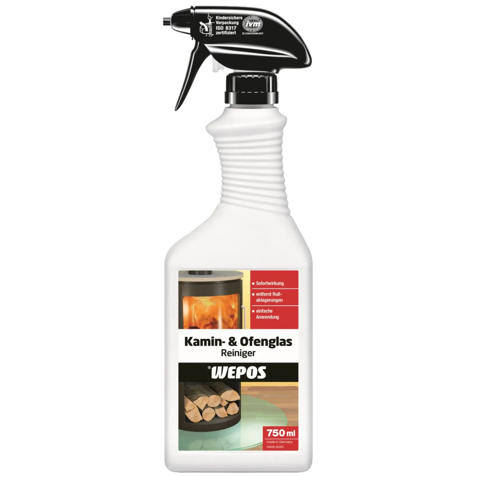 Wepos Kamin und Ofenglas Reiniger Spray 750 ml